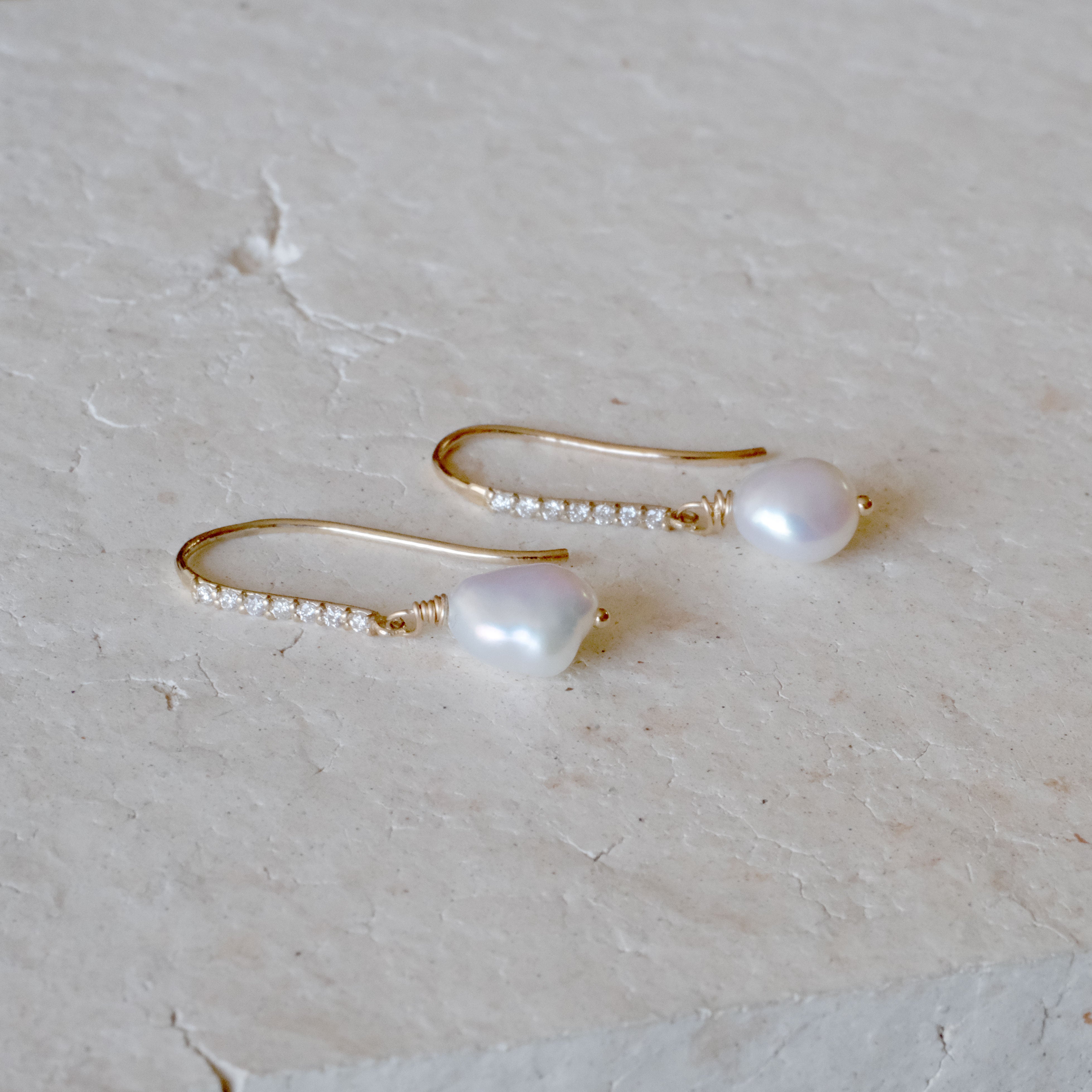 Pearl Diamond Hook Earrings | OOAK